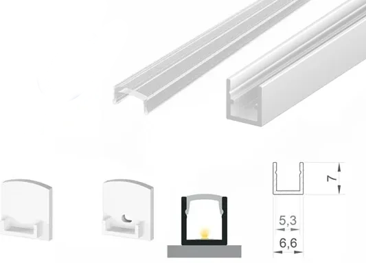 (6.6mm x 7mm) 1 Metre Surface White LED Micro Profile P4-4 C/W Tape, End Caps & Clear Cover This is a Product image
