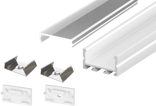 (23mm x 12.5mm) Recessed LED Profile P13-3 White C/W Clips, End Caps & Clear Cover This is a Product image