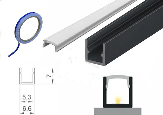 (6.6mm x 7mm) 2 Metre Surface Anthracite Grey LED Micro Profile P4-4 C/W Tape & Opal Cover This is a Product image