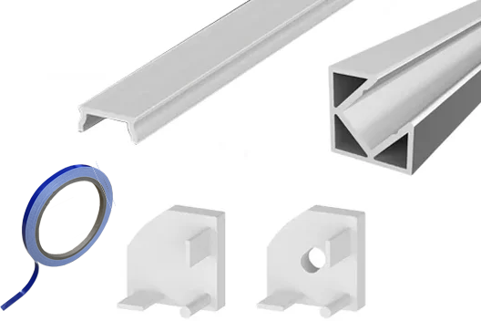 (10mm x 10mm) 2 Metre Corner LED Micro Profile P3-5 Silver - End Caps and Opal Cover This is a Product image
