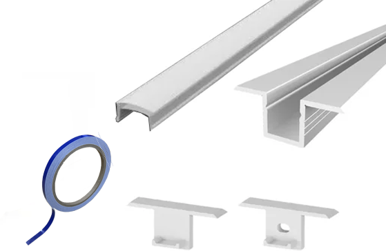 (17mm x 6.3mm) 2 Metre Recessed LED Micro Profile P6-4 in Aluminium - Tape, End Caps and Opal Cover This is a Product image