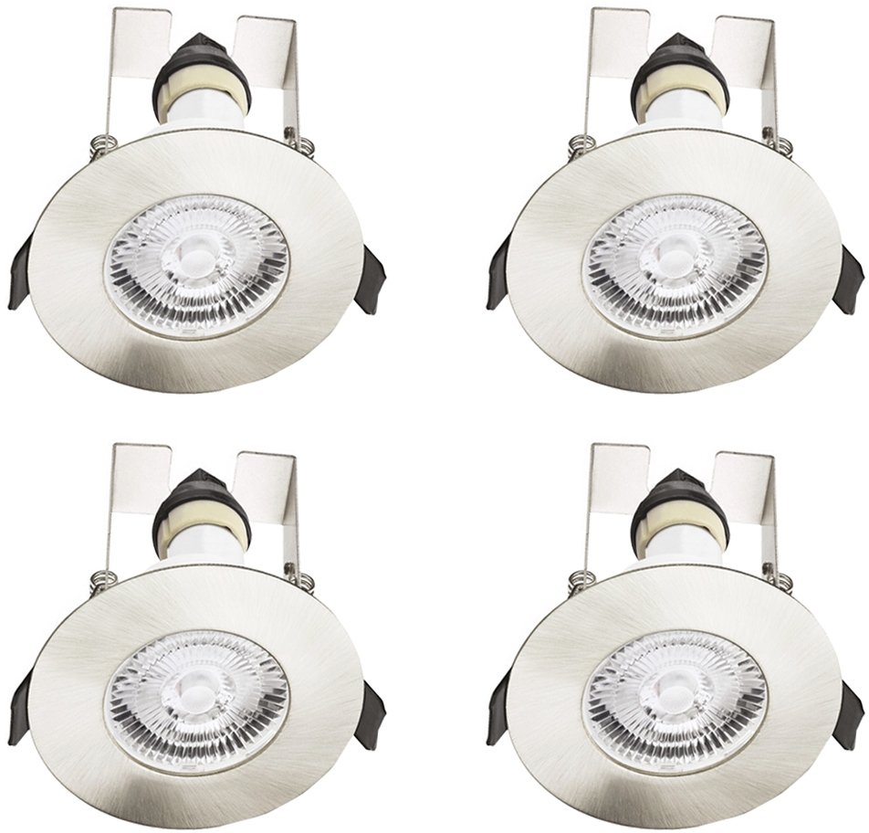 4 Pack Integral Satin Evofire Fire Rated LED Downlights IP65 GU10