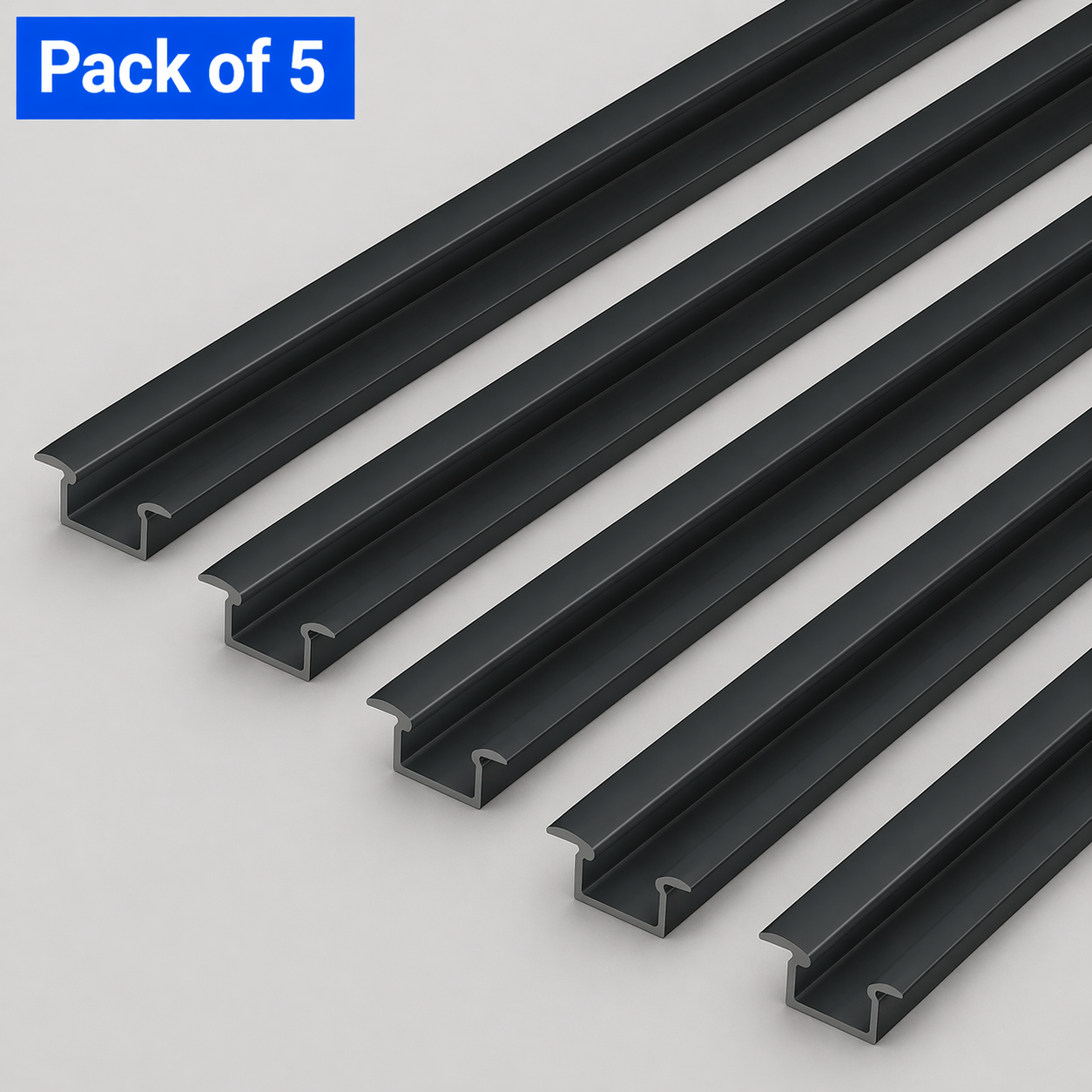 5 Pack 2 Metre Recessed Anthracite Grey LED Profile P6-1 (25mm x 6.2mm) with Clear Cover