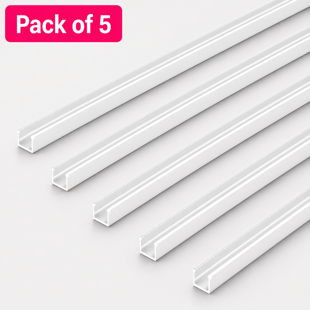 5 Pack 2 Metre Recessed Aluminium LED Profile P6-1 (15mm x 6.2mm) Opal Cover