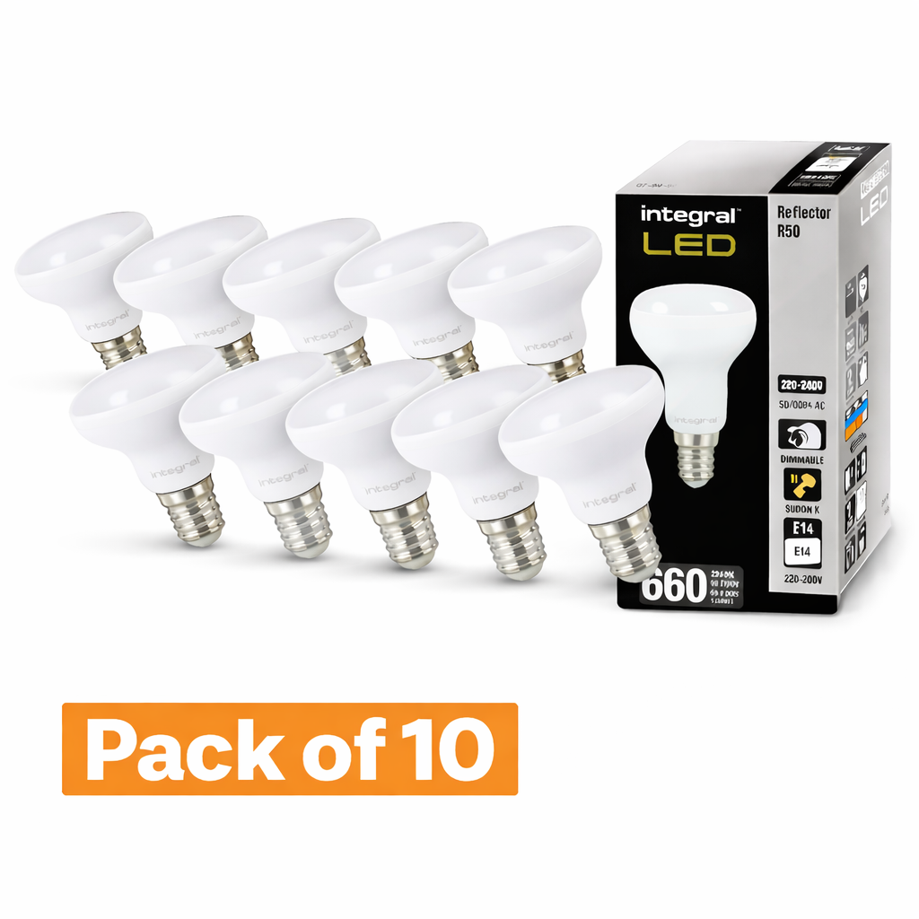 10 Pack Integral LED R50 Dimmable 7W E14 Warm White (40W Equivalent) Reflector Bulb