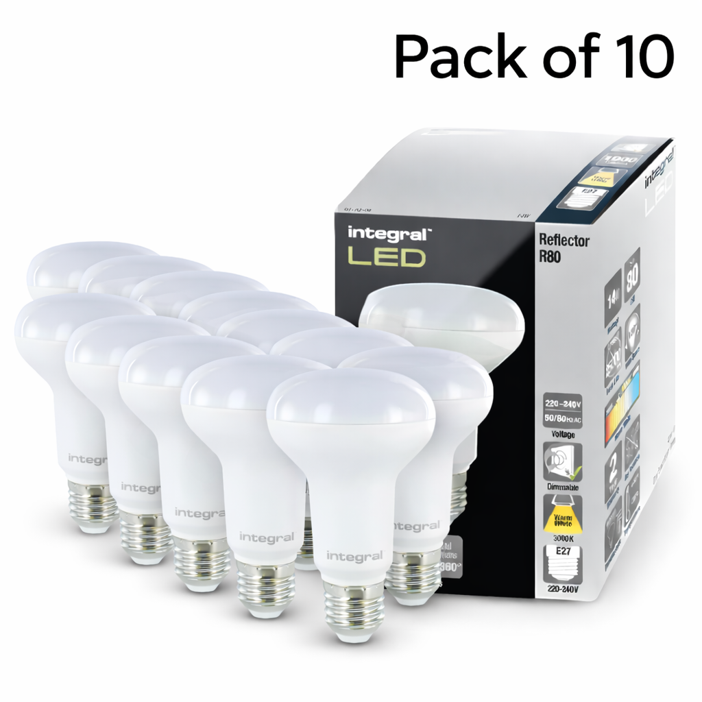 10 Pack Integral LED Dimmable 14W R80 Reflector E27 3000K Warm White 70W Equivalent