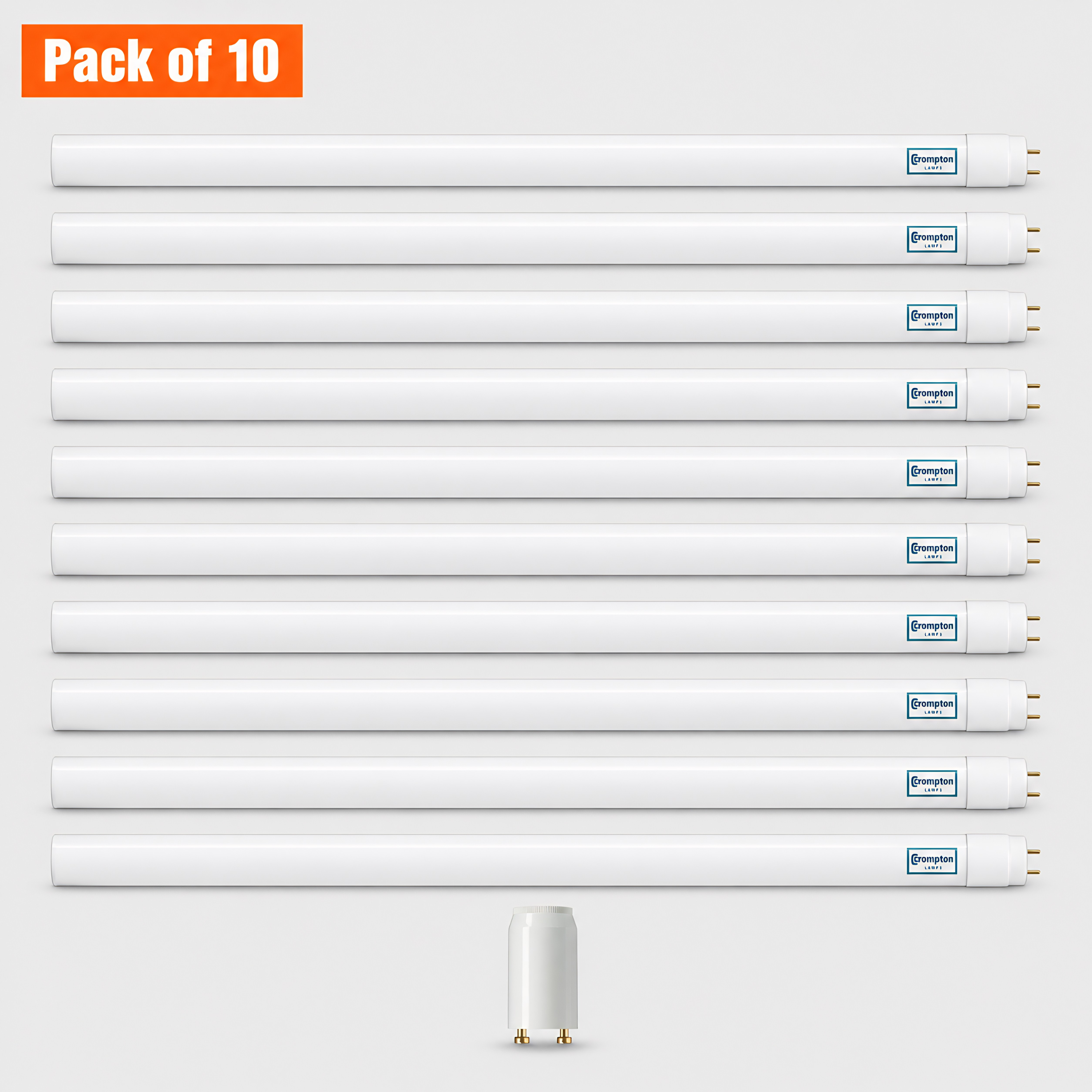 10 Pack Crompton 600mm LED T8 9W 2ft Tube Cool White