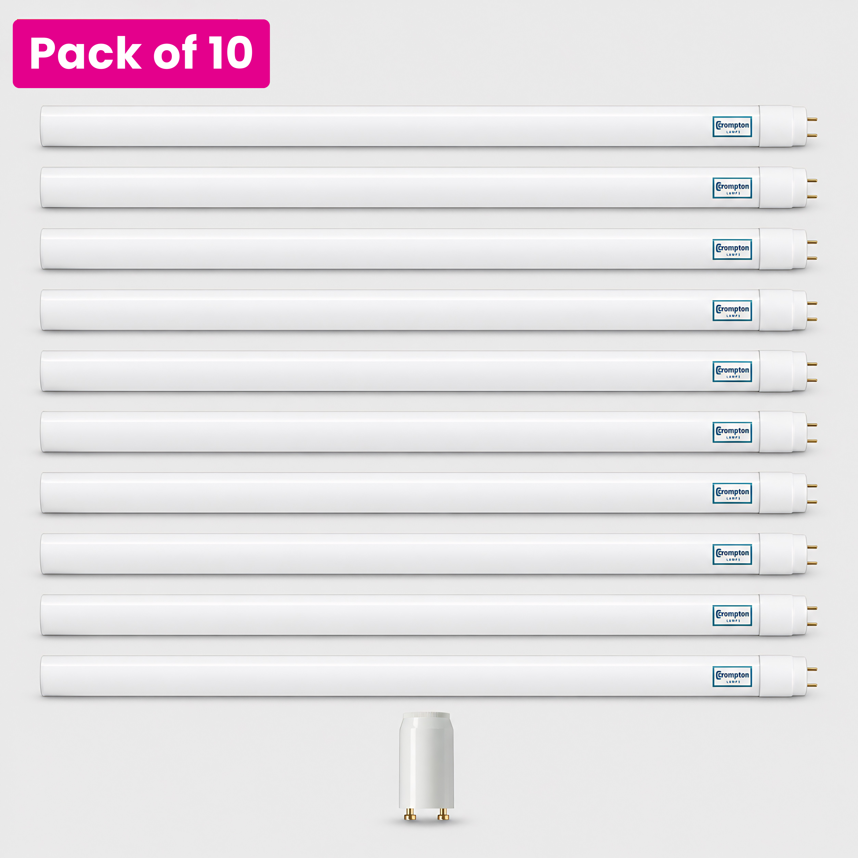 10 Pack Crompton 600mm 9W 2ft LED T8 Tube, Daylight (6500K)