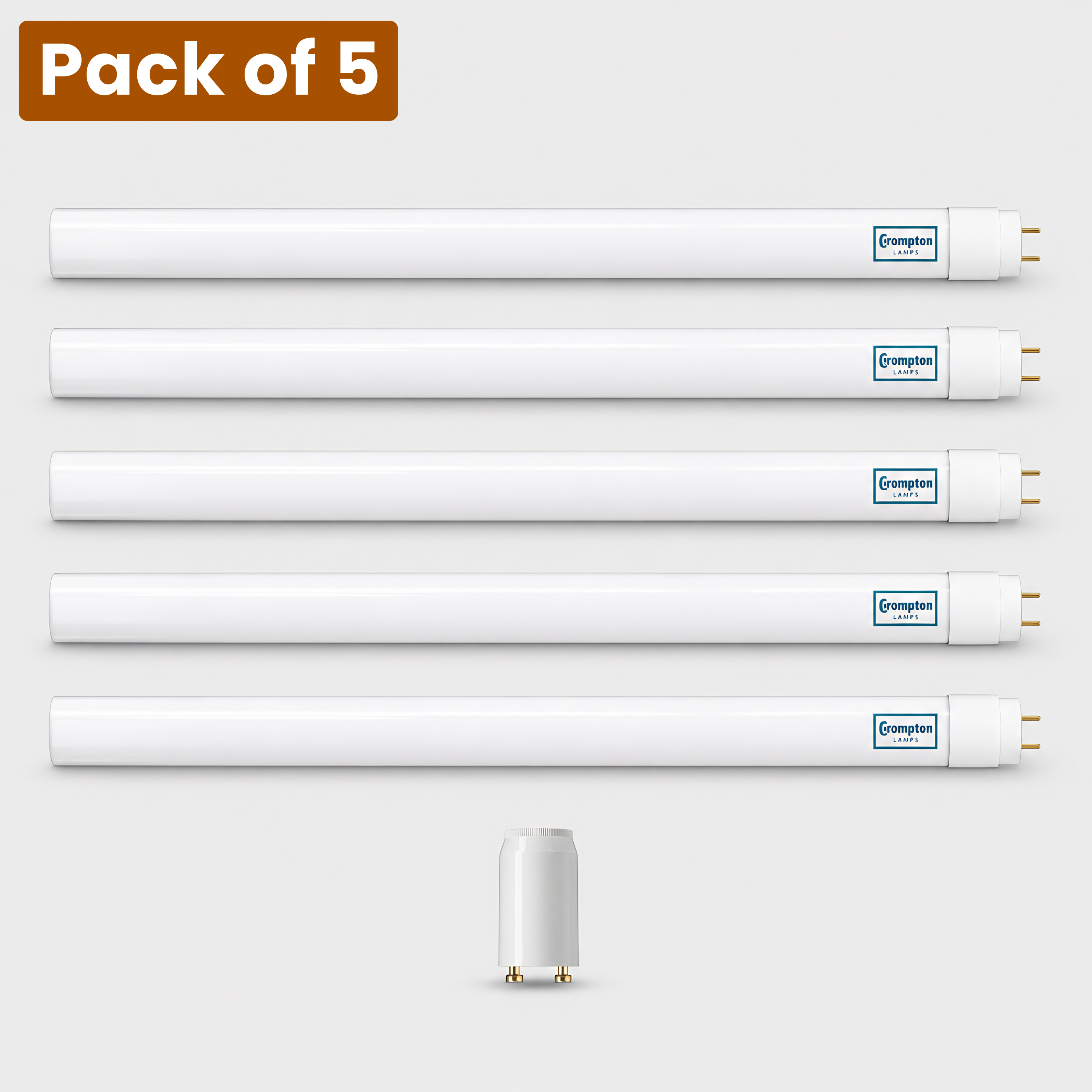 5 Pack Crompton 900mm 12W LED T8 Tube - Cool White (3ft)