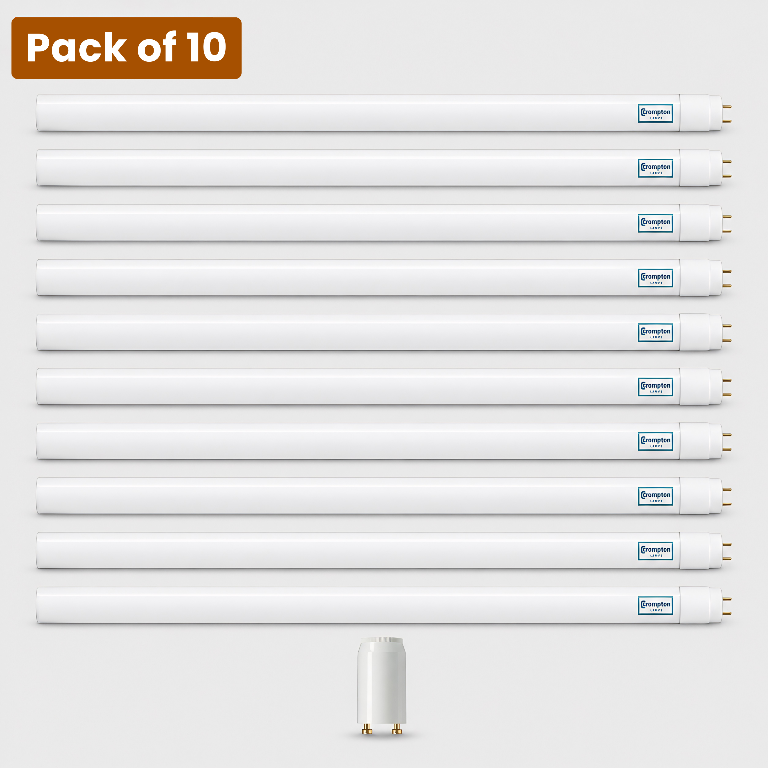 10 Pack Crompton 900mm 12W LED T8 Tube, 3ft, Cool White (4000K)
