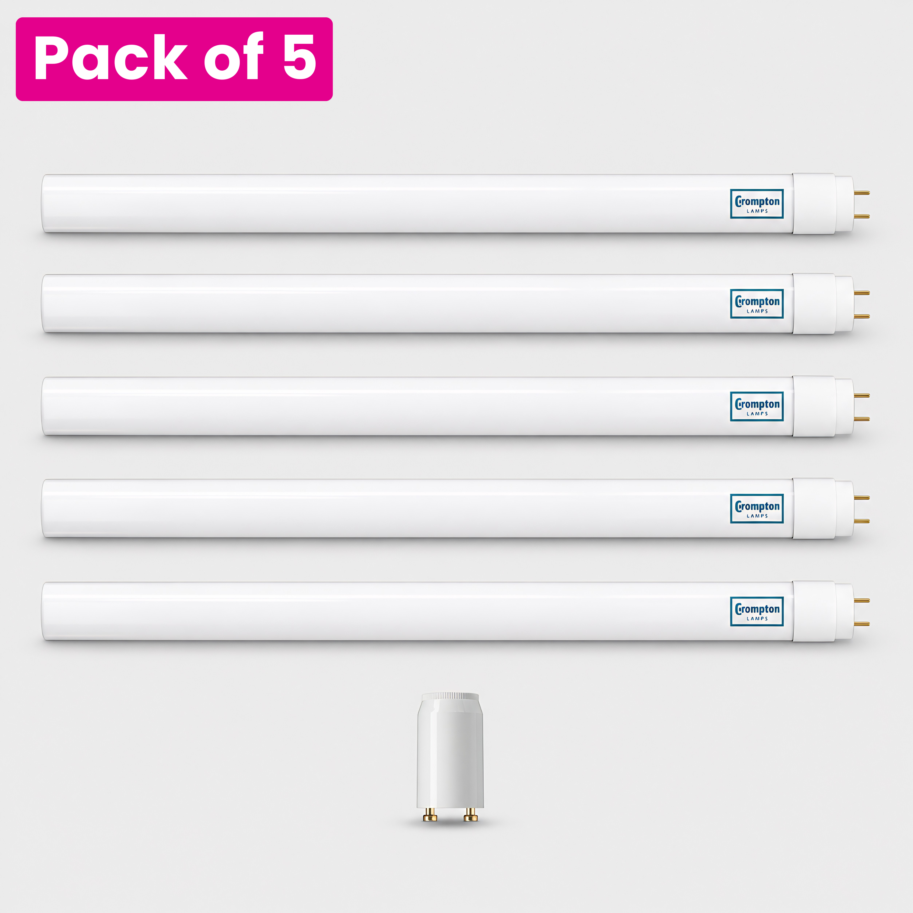 5 Pack Crompton 1200mm LED T8 17.5W 4ft Tube Warm White (36W Alternative)