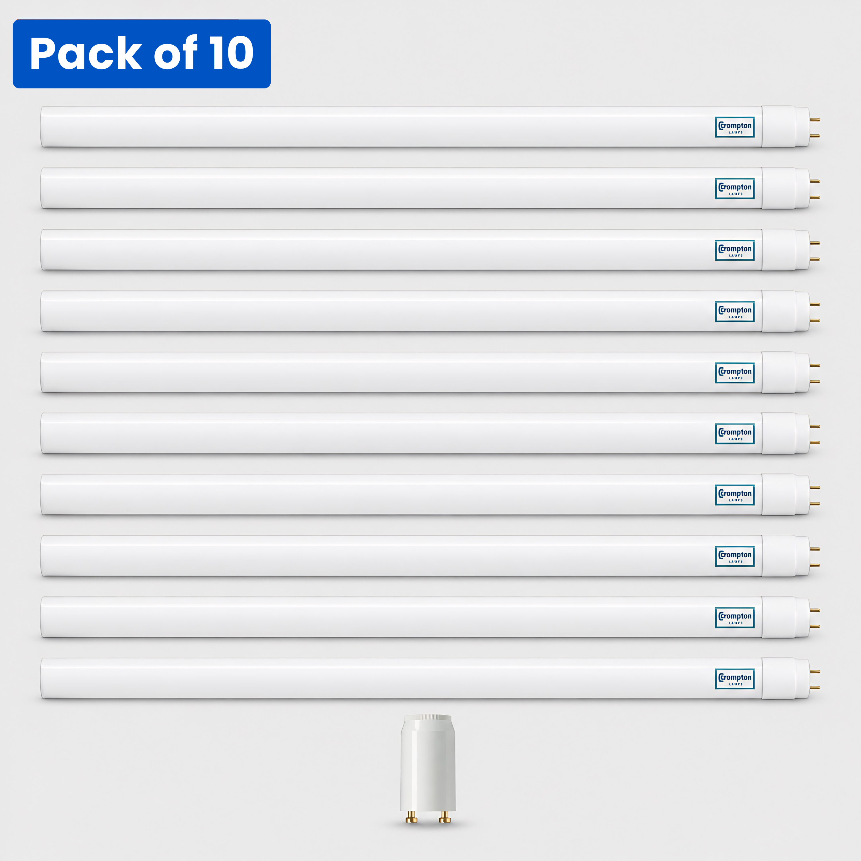 10 Pack Crompton 1200mm 17.5W LED T8 Tube, 4ft, Cool White (4000K), 36W Equivalent