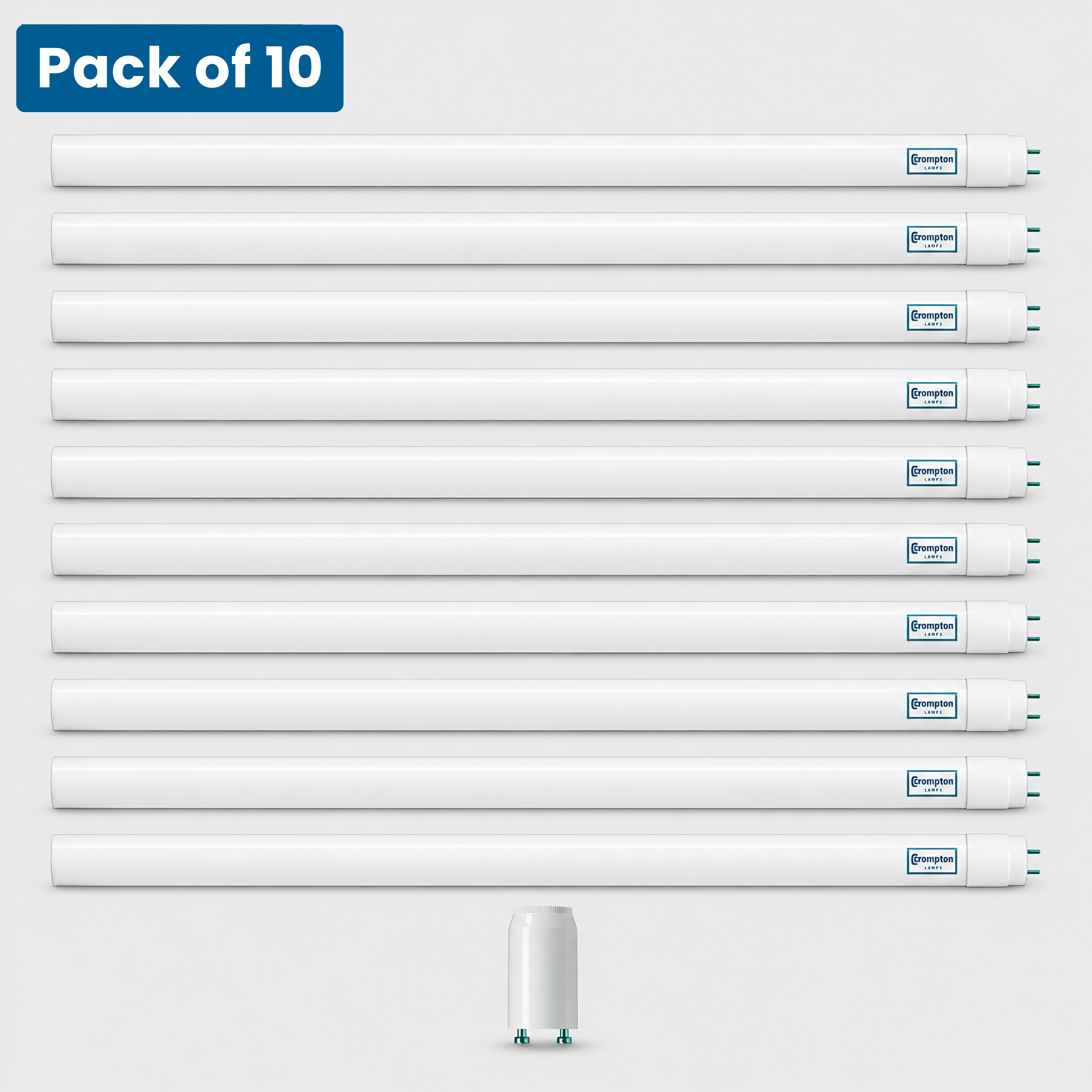 10 Pack Crompton 1800mm LED T8 24W 6ft Tube, Daylight (6500K)