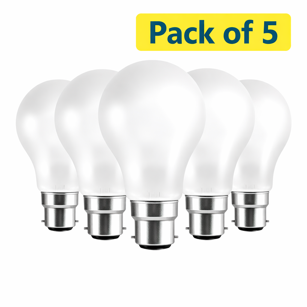5 Pack 60W Incandescent GLS 22mm Ba22d/BC Frosted