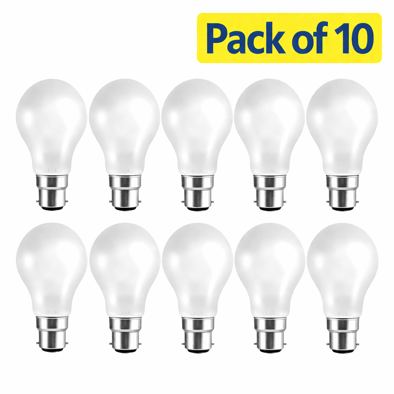 10 Pack 60W Incandescent GLS 22mm Ba22d/BC Frosted