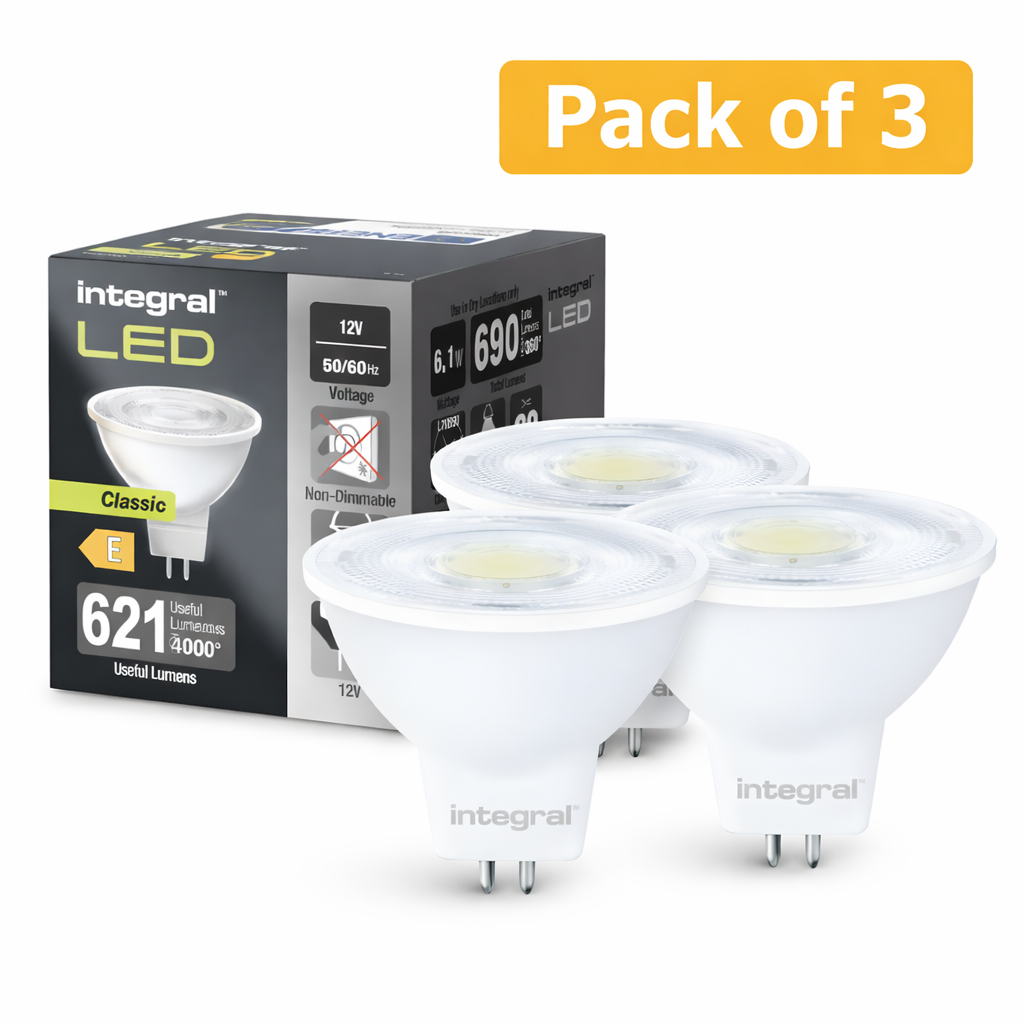3 Pack Integral LED MR16 6.1 Watt Cool White (50 Watt Alternative)