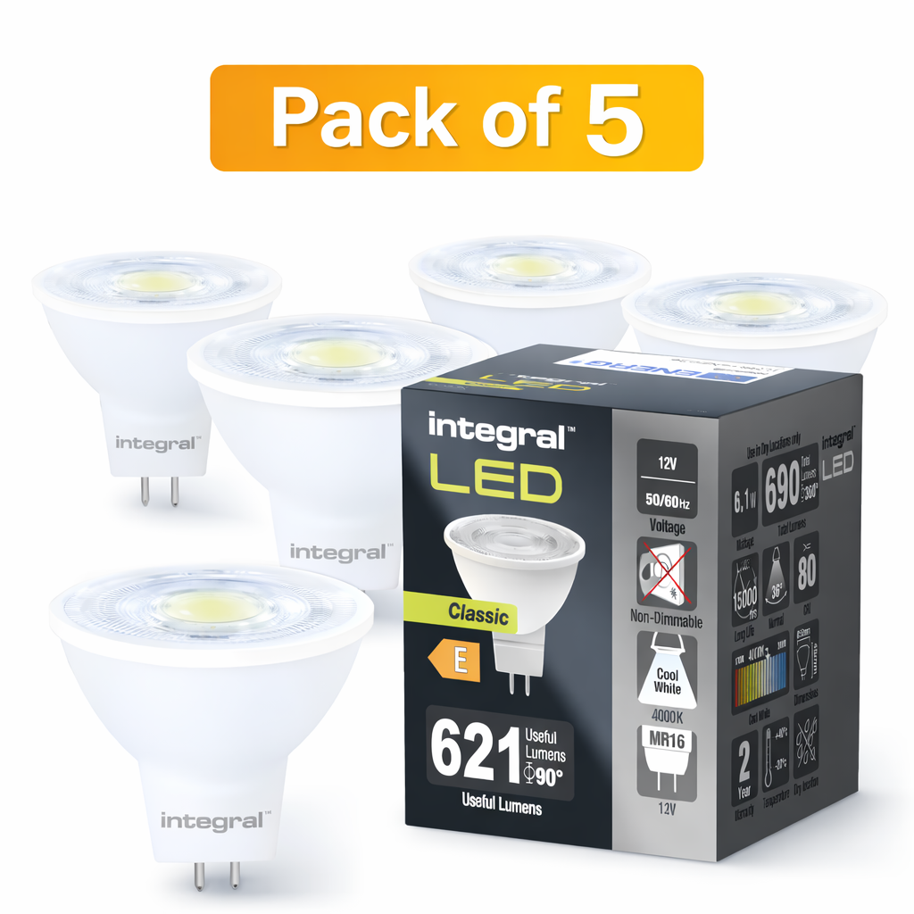 5 Pack Integral LED MR16 6.1 Watt Cool White (50 Watt Alternative)