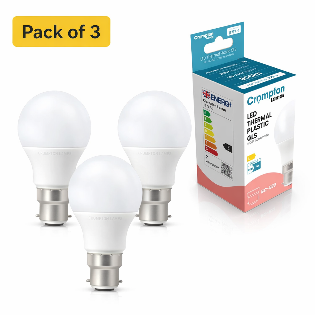 5 Pack Crompton 7W LED GLS BC Very Warm White (60W Alternative)