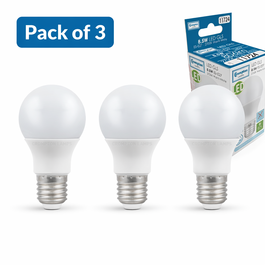 3 Pack Crompton 8.5W LED GLS ES Very Warm White (60W Alternative)