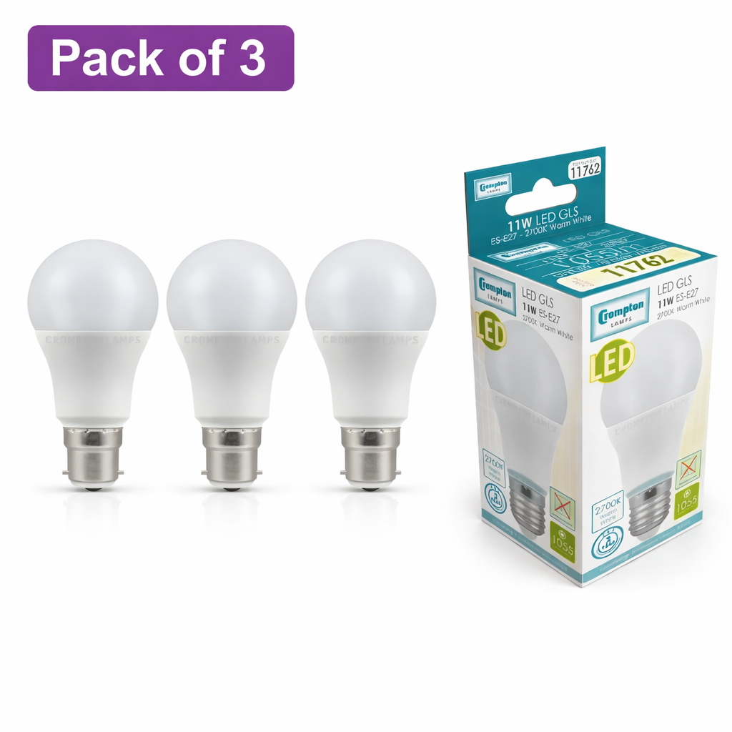 3 Pack Crompton 9.5W GLS LED Bulbs - Very Warm White (75W Equivalent)