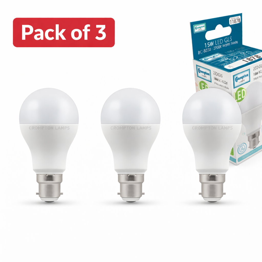 3 Pack Crompton 15W BC LED GLS Bulb, Very Warm White (100W Incandescent Alternative)