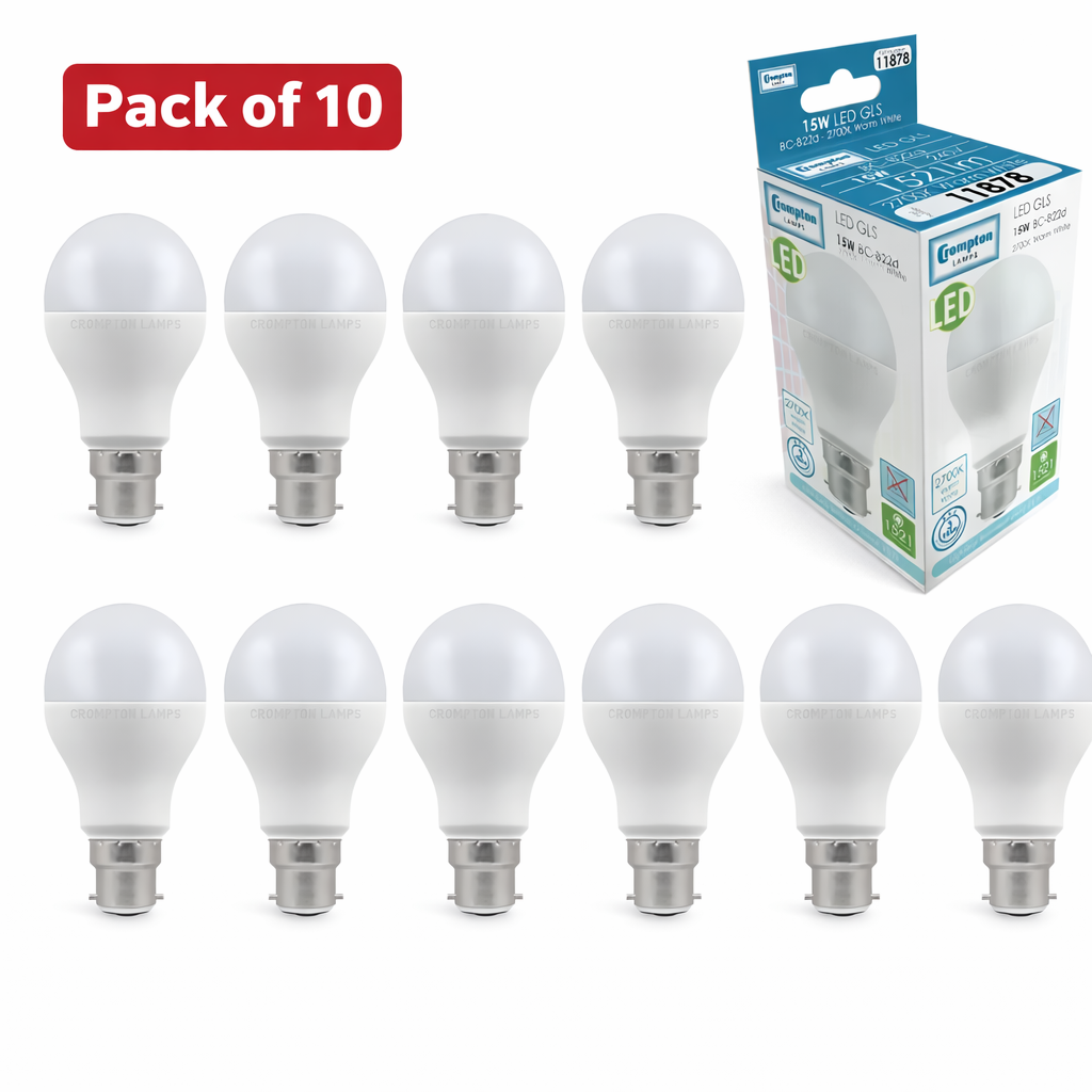 10 Pack Crompton 15W BC Very Warm White LED GLS (100W Equivalent)