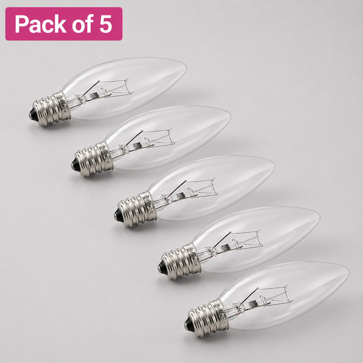 5 Pack 40W Incandescent Candle E12 Clear