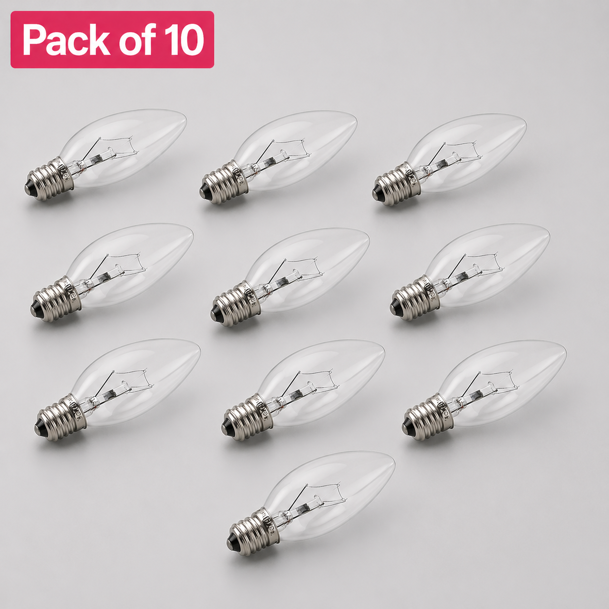10 Pack 40W Incandescent Candle E12 Clear