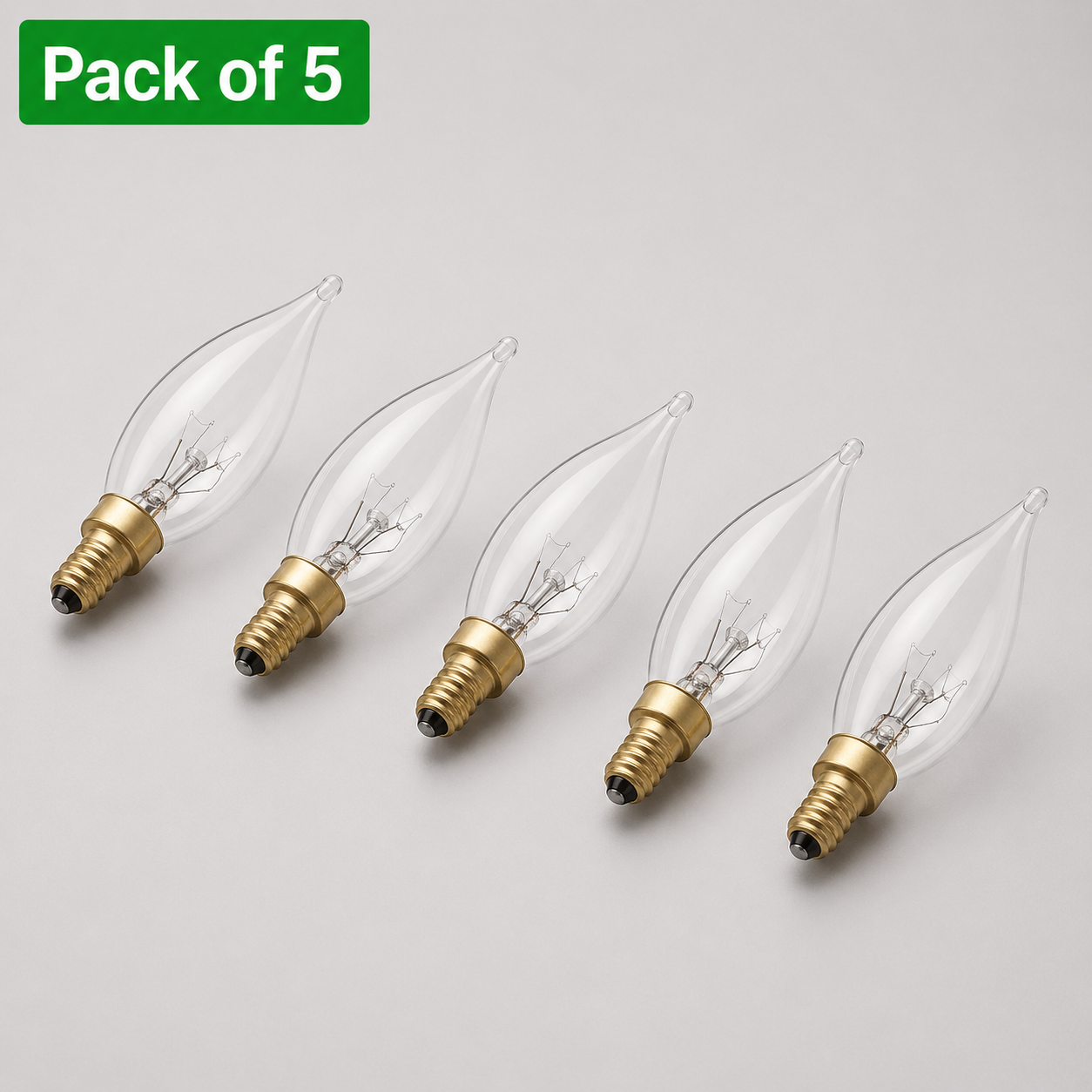 5 Pack 25W Incandescent Candle MES/E10 Clear