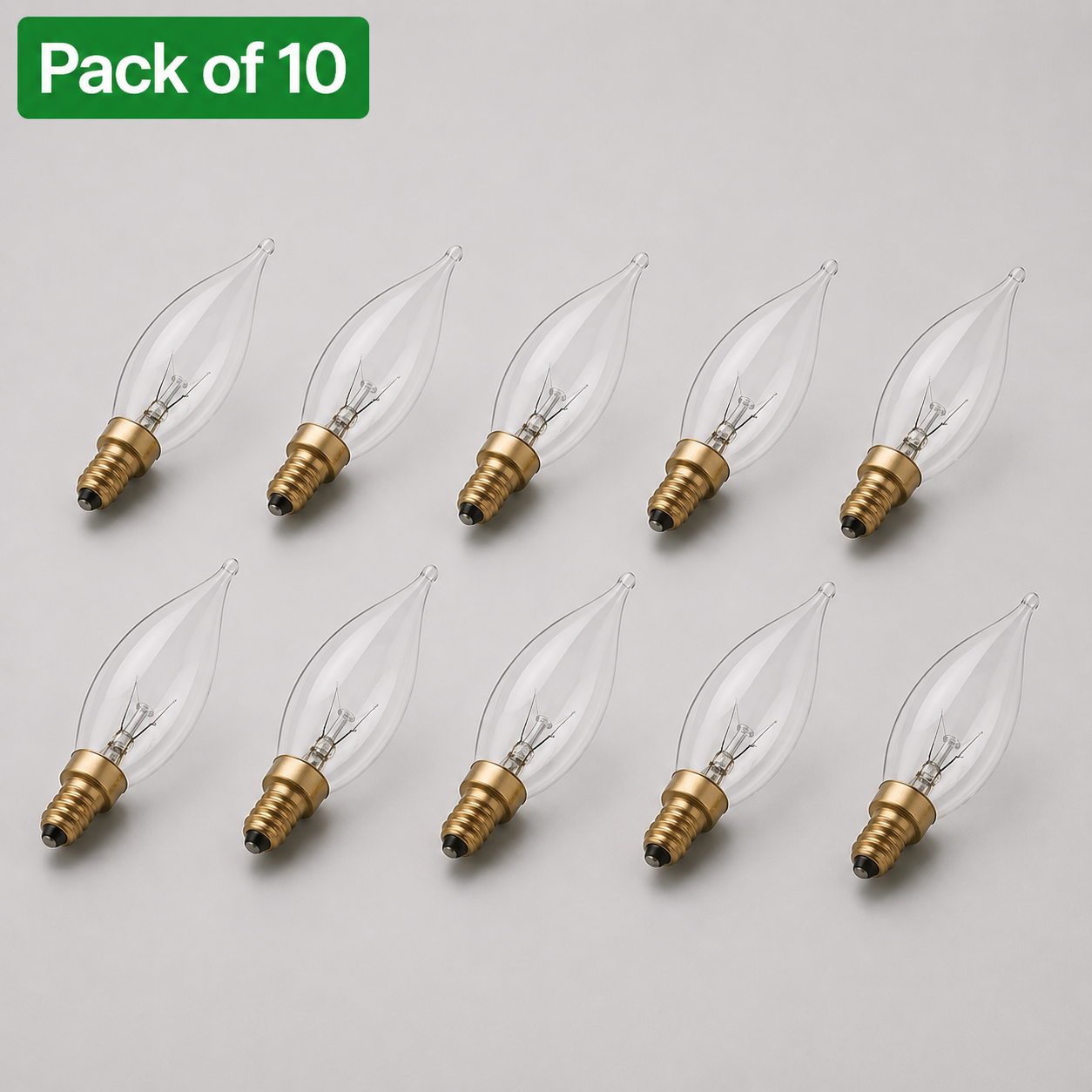 10 Pack 25W Incandescent Candle MES/E10 Clear