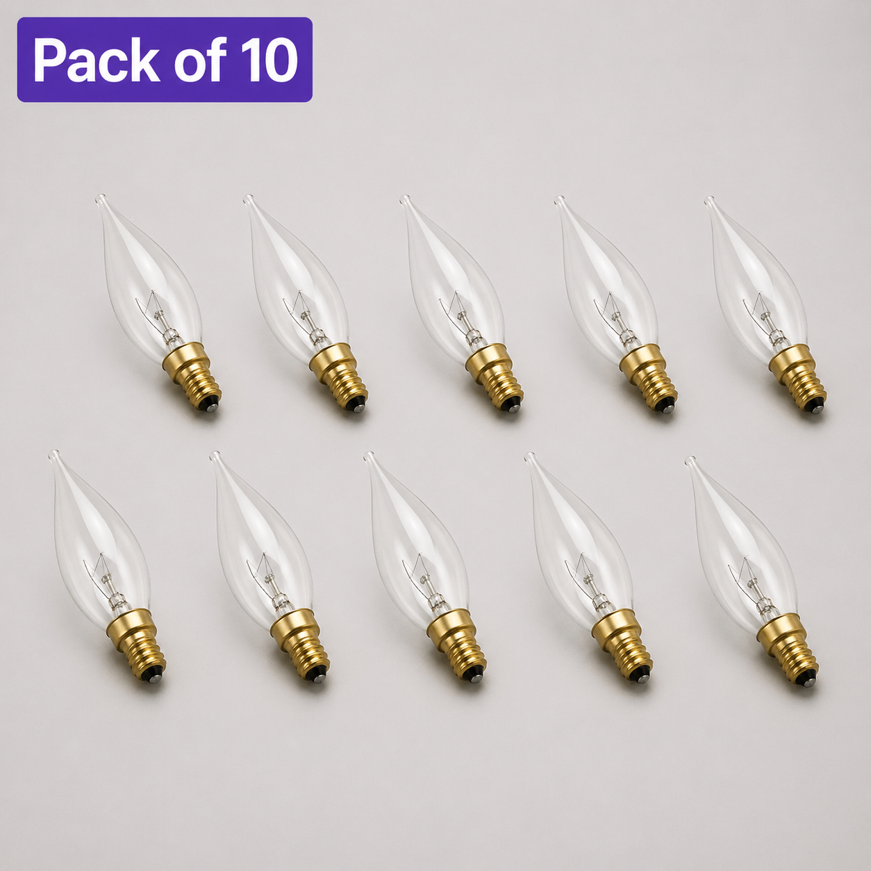 10 Pack 15W Incandescent Candle MES/E10 Clear