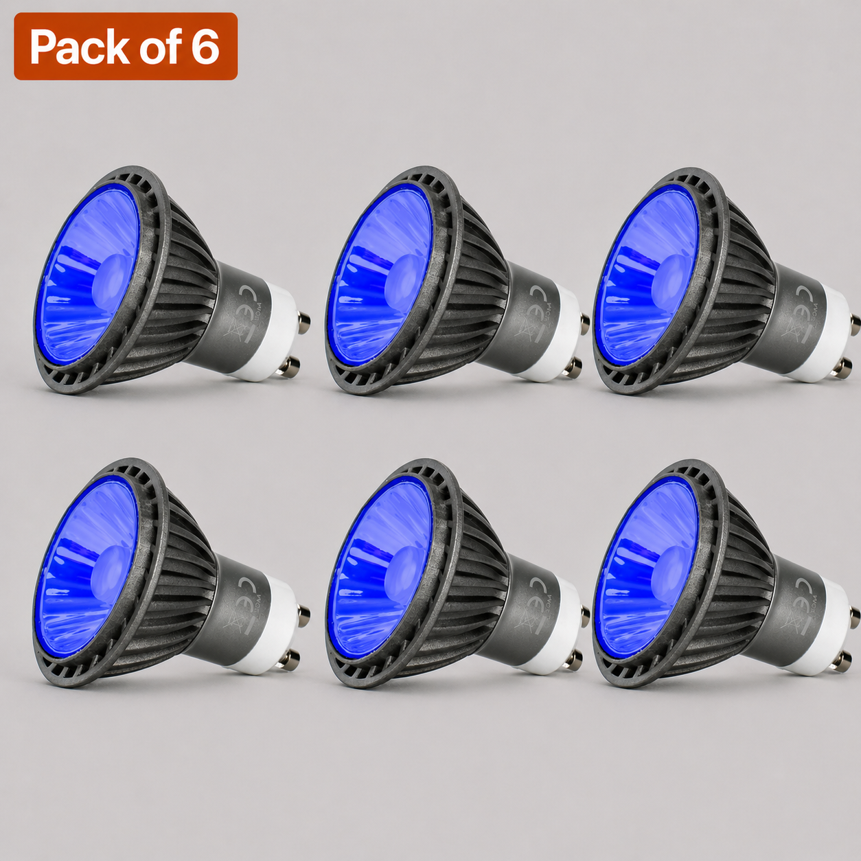 6 Pack Dimmable 7W LED GU10 Blue Light Bulbs - 50W Halogen Alternative