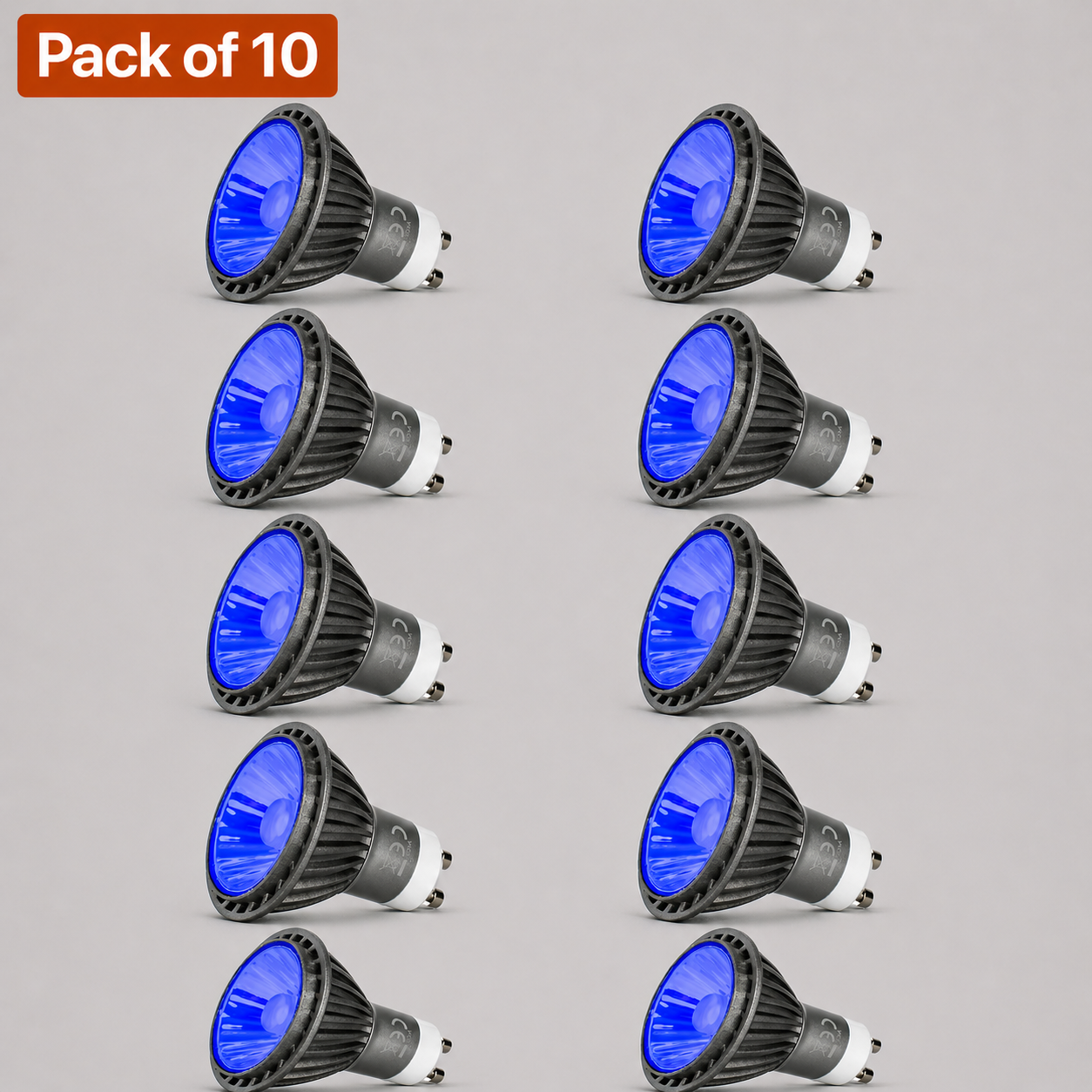 10 Pack 7W Dimmable LED GU10 Bulbs - Blue, 50W Halogen Equivalent
