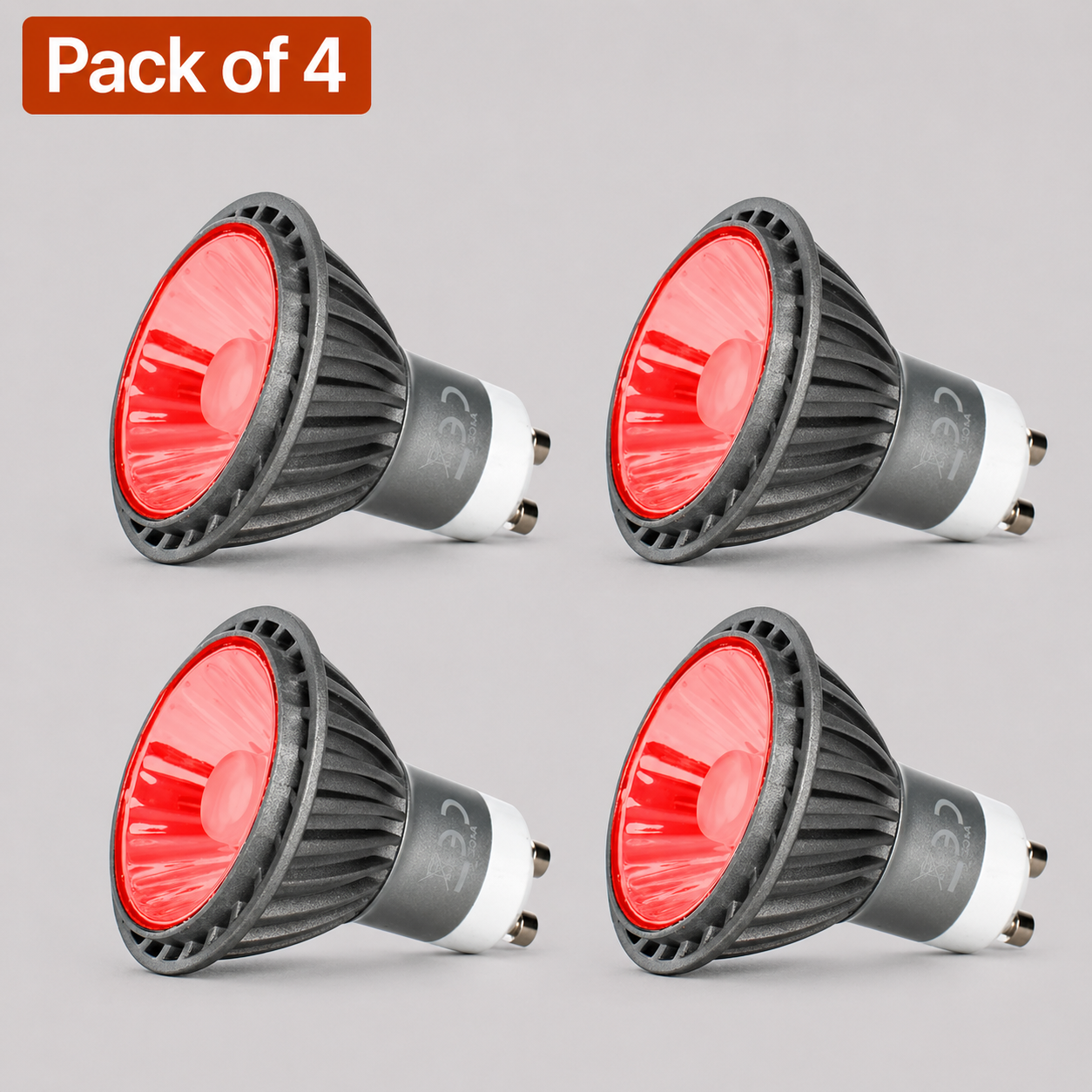 4 Pack Dimmable 7W LED GU10 Red Light Bulbs - 50W Halogen Alternative