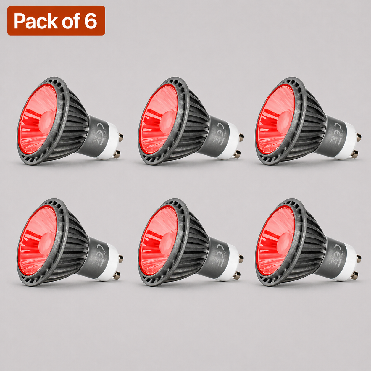 6 Pack 7W Dimmable LED GU10 Red Bulb 50W Halogen Alternative