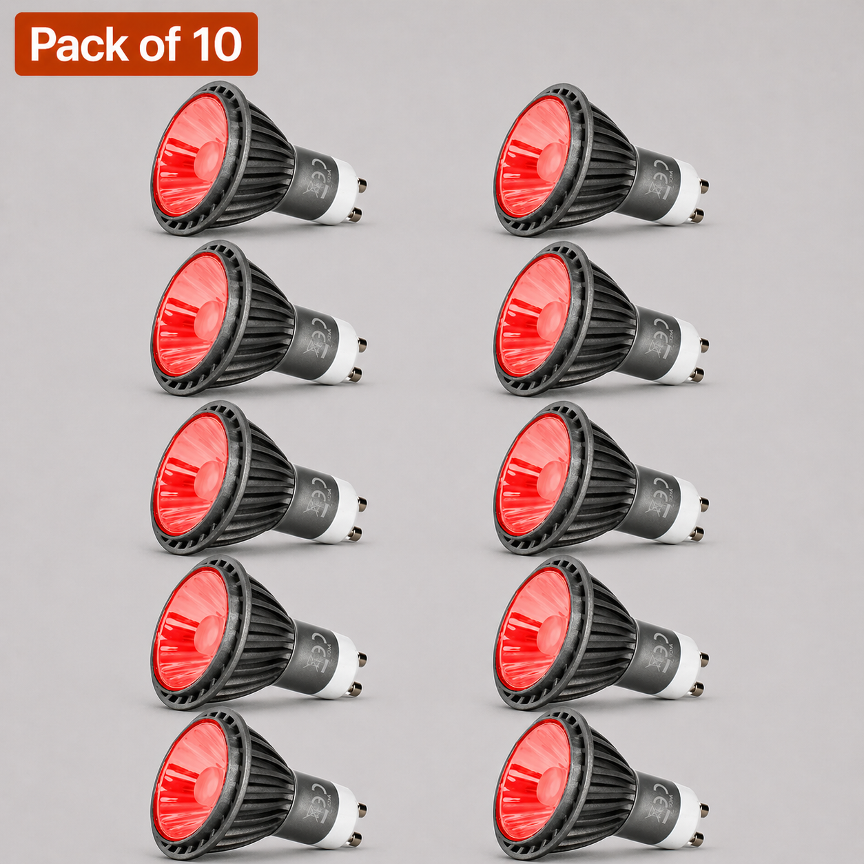 10 Pack 7W Dimmable Red LED GU10 Bulbs (50W Halogen Alternative)