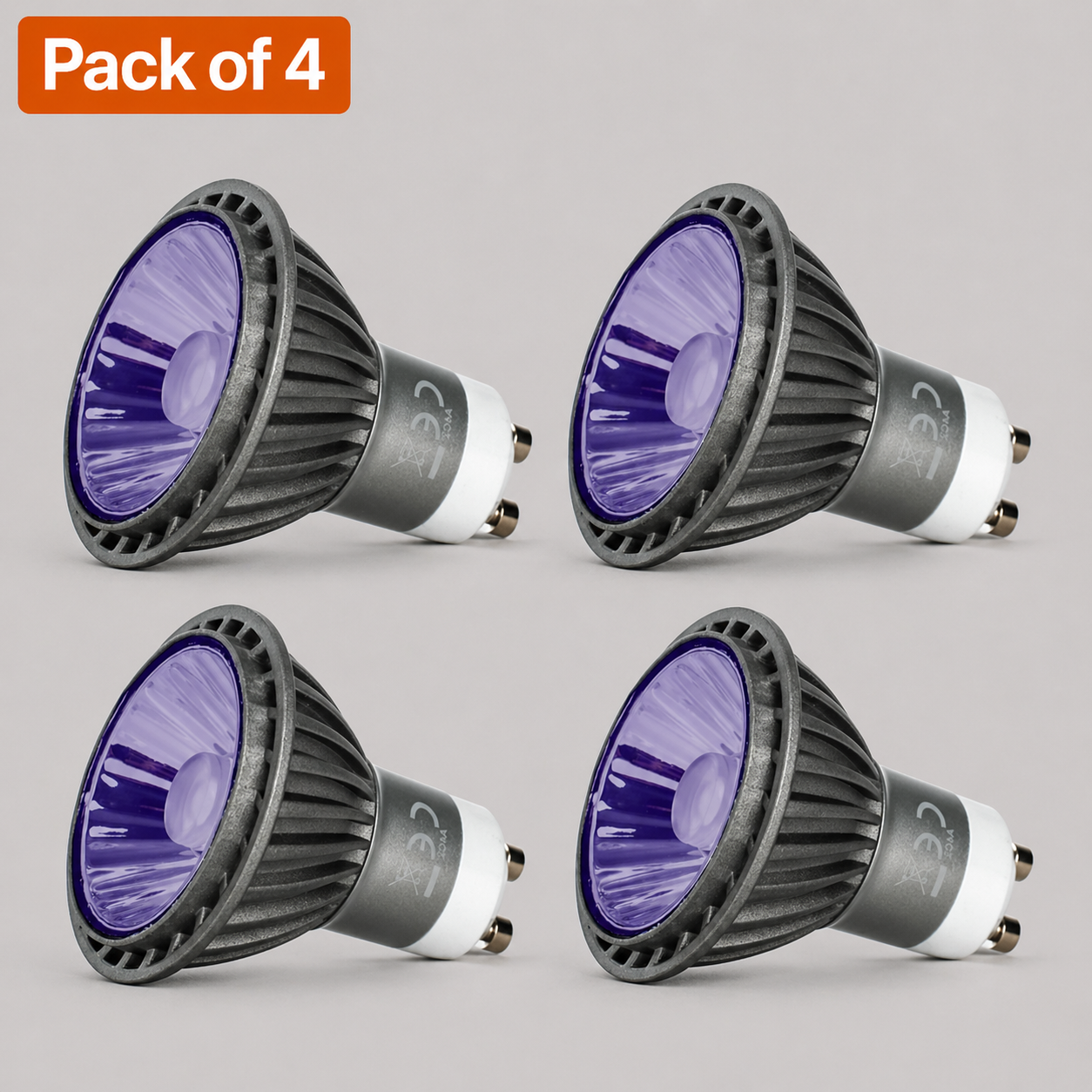 4 Pack 7W Dimmable LED GU10 Purple Bulb - 50W Halogen Alternative