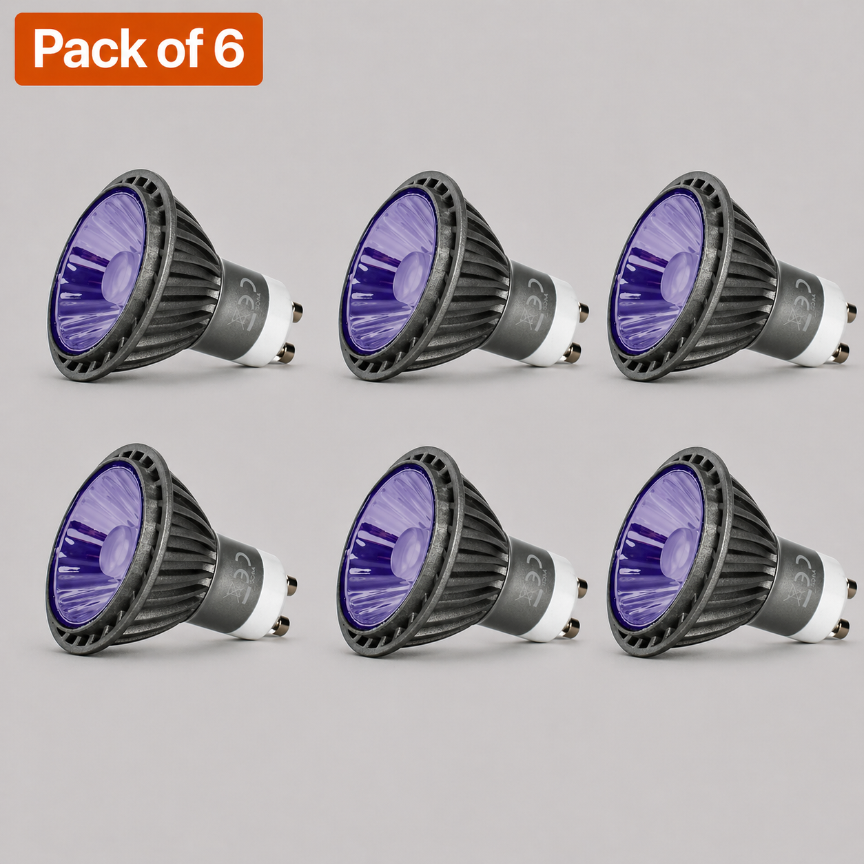 6 Pack Dimmable 7W Purple LED GU10 Spotlights (50W Halogen Equivalent)