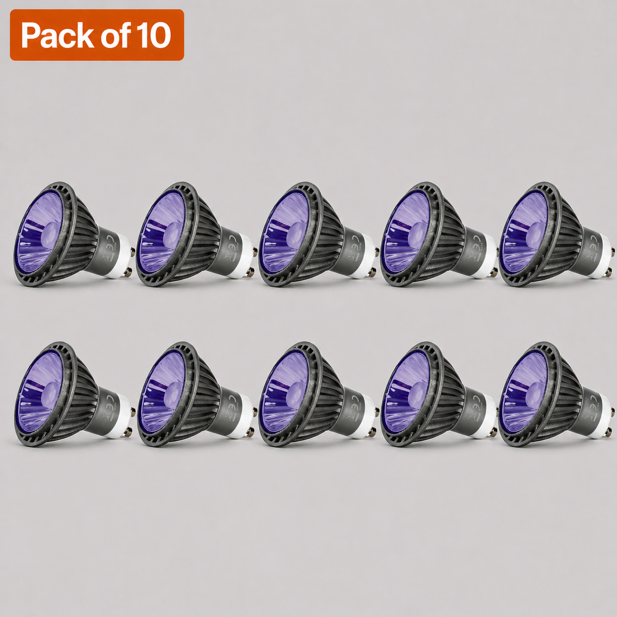 10 Pack 7W Dimmable Purple LED GU10 Bulbs (50W Halogen Equivalent)