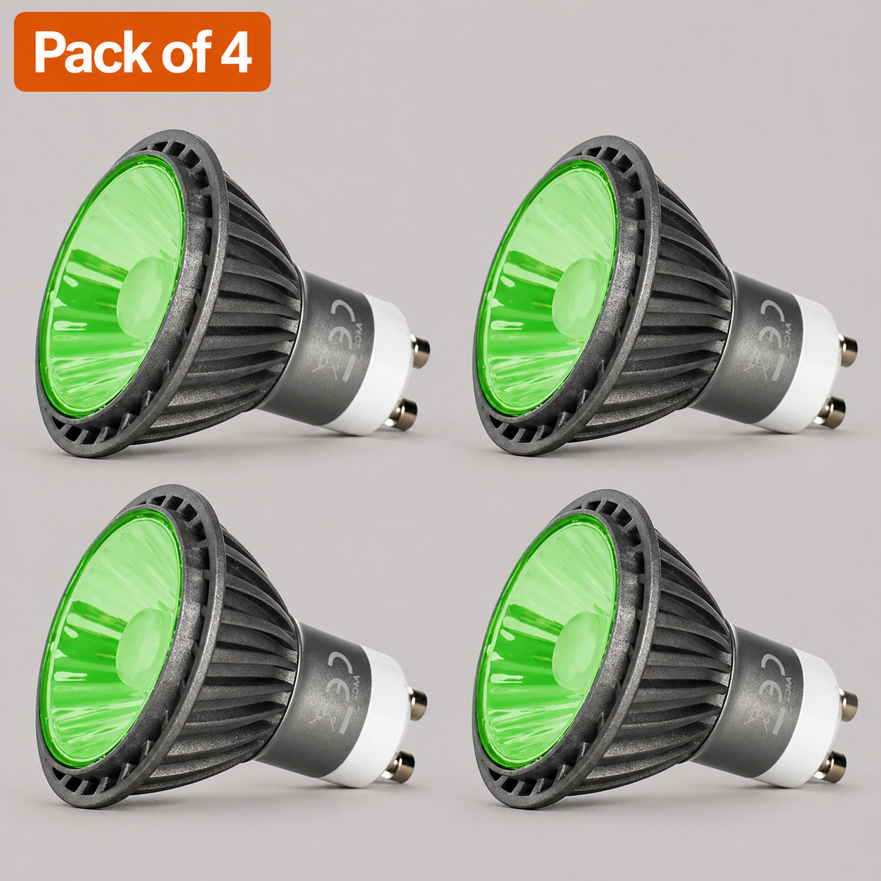 4 Pack 7W Dimmable Green LED GU10 Bulb 50W Halogen Alternative 550 Lumens
