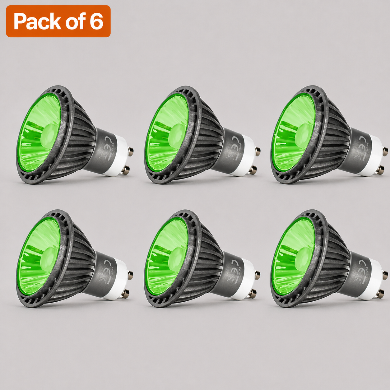 6 Pack 7W Dimmable LED GU10 Green Light Bulbs - 50W Halogen Alternative