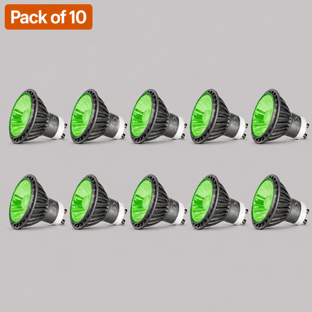 10 Pack 7W Dimmable Green LED GU10 Bulbs (50W Equivalent)