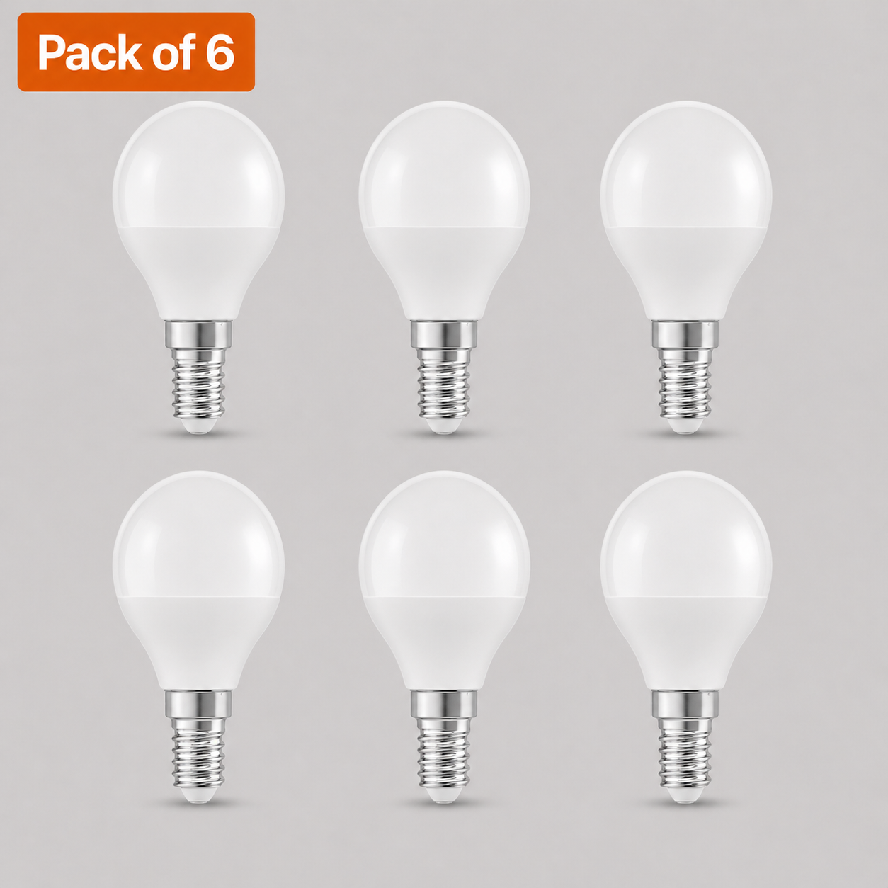 6 Pack IntegralGolf Ball LED Bulbs, 4.9W, E14, Very Warm White, 470lm, Dimmable, Frosted