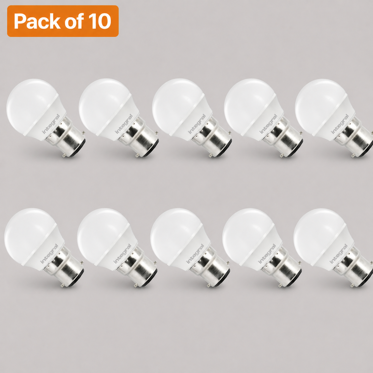 10 Pack Integral 7.5W B22 LED Golfball Bulb - Very Warm White (60W Equivalent)