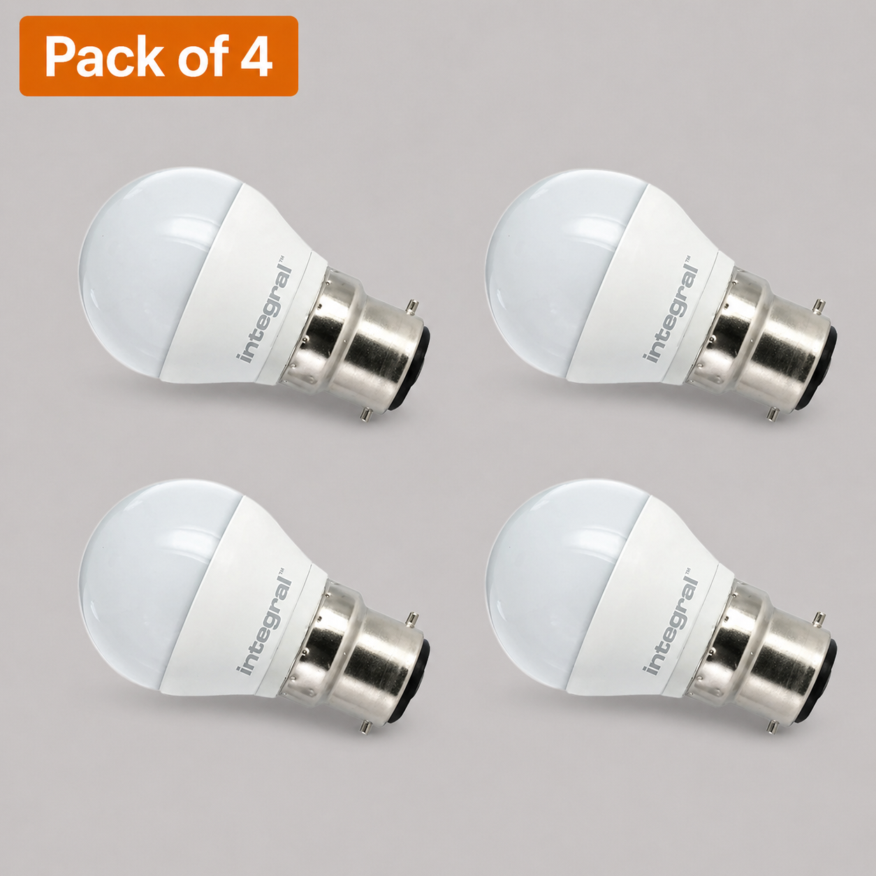4 Pack Integral Dimmable LED Frosted Golfball 4.9W BC Warm White Bulb (40W Equivalent)