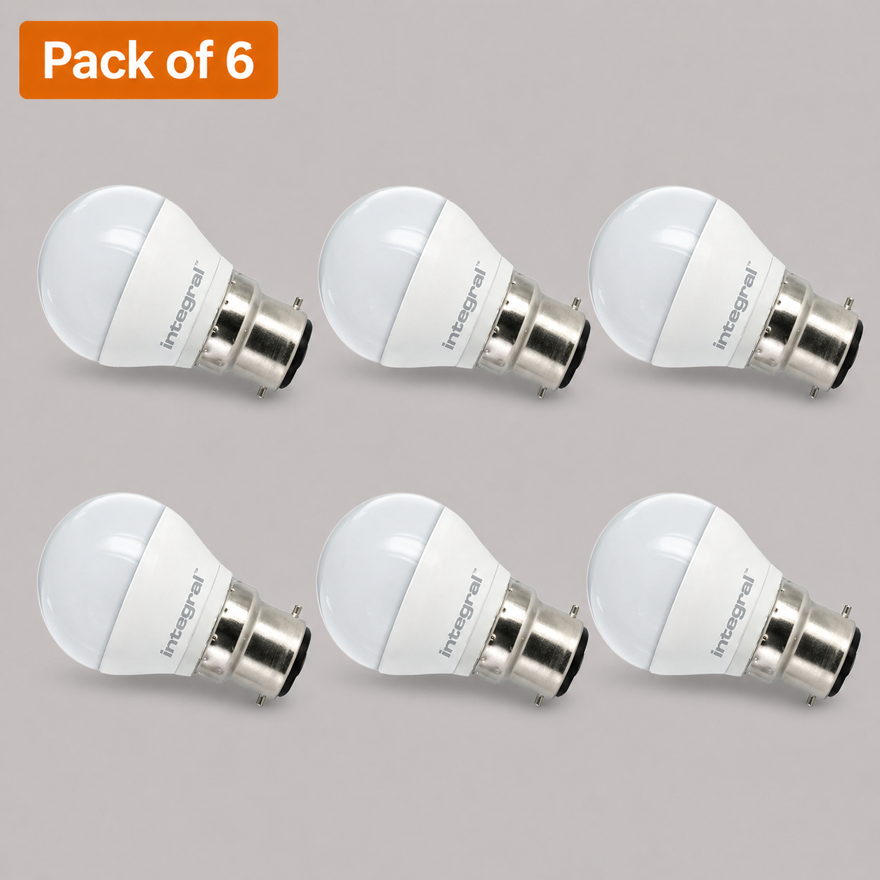 6 Pack Integral Dimmable LED Frosted Golfball 4.9W BC Warm White (40W Alternative)