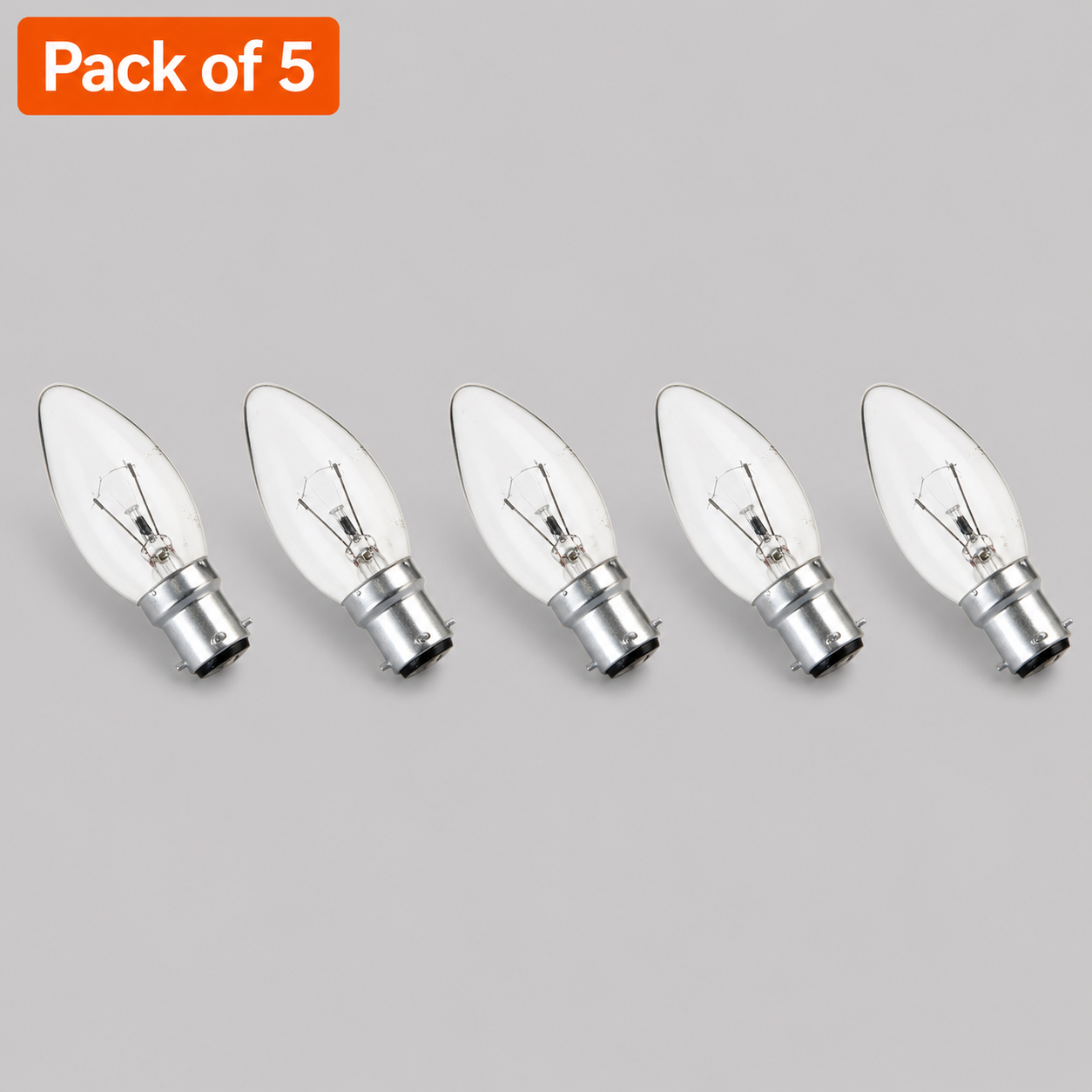 5 Pack 40W Incandescent Candle 22mm Ba22d/BC Clear