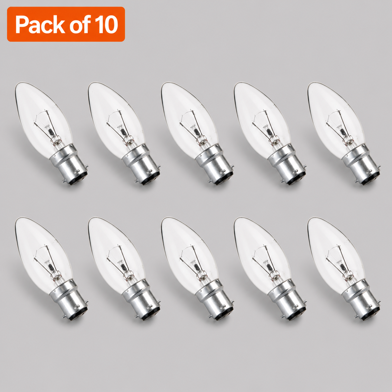 10 Pack 40W Incandescent Candle 22mm Ba22d/BC Clear