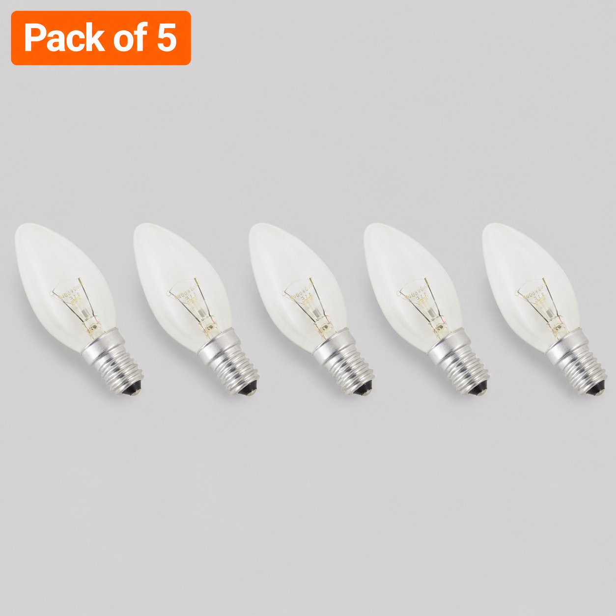 5 Pack 40W Incandescent Candle 14mm E14/SES Clear