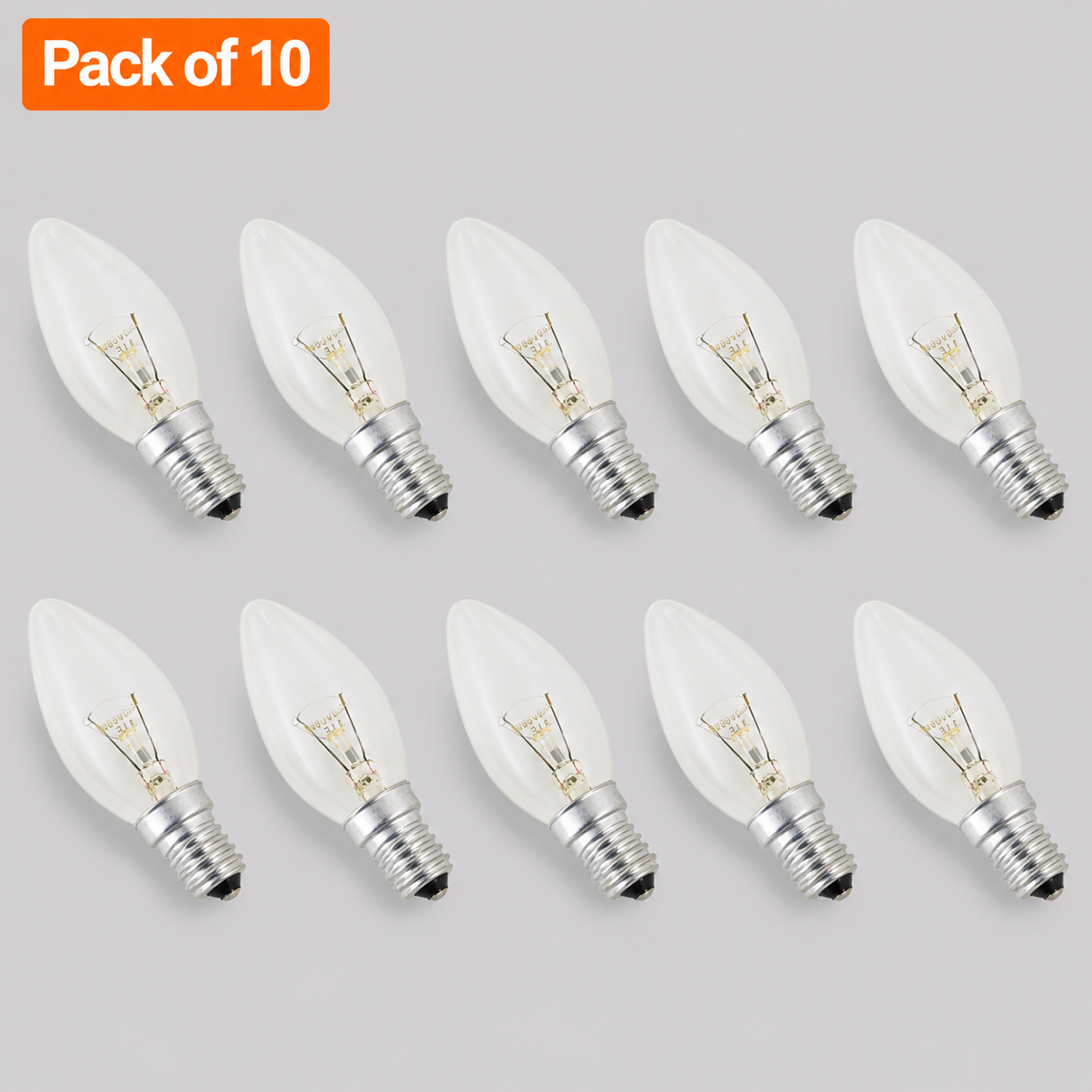10 Pack 40W SES E14 Clear Candle Incandescent Light Bulbs